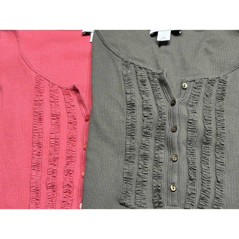 Fall Colors Set Of 2 Tissue Tee Ruffle Hem Ribbed Henley Tops Sz M The Loft